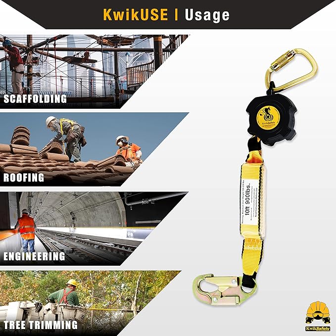 KwikSafety - 10' Cobra Web Self-Retracting Lifeline [Bundle] Class 1 Retractable Safety Lanyard SRL ANSI OSHA Fall Gear