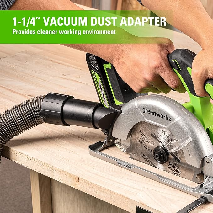 Greenworks 24V Brushless 6-1/2" Circular Saw, 4,800 RPM, Adjustable Cutting Depth 45°/90°, Tool Only