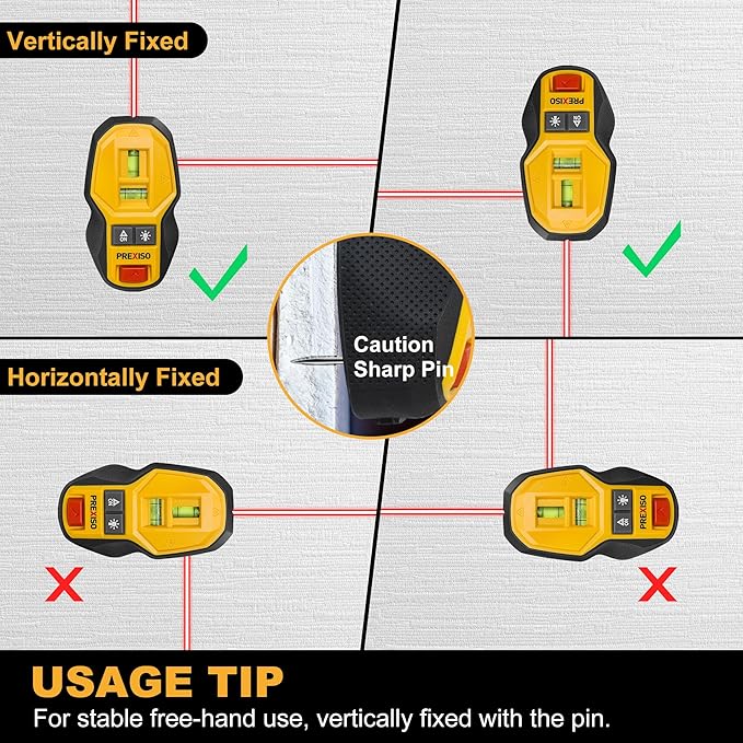 PREXISO 2-in-1 Rechargeable Cross Line Laser Level with Magnetic Stud Finder, Compact Line Lasers with LED Bubble Vials for Accurate Marking, Stud Detector Wall Scanners for Hanging Frames & Pictures