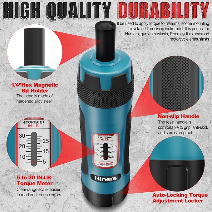 1/4 Inch Drive Torque Screwdriver Wrench Set, 5-30 in.-lb., 31Pcs Torque Wrench Bits Set