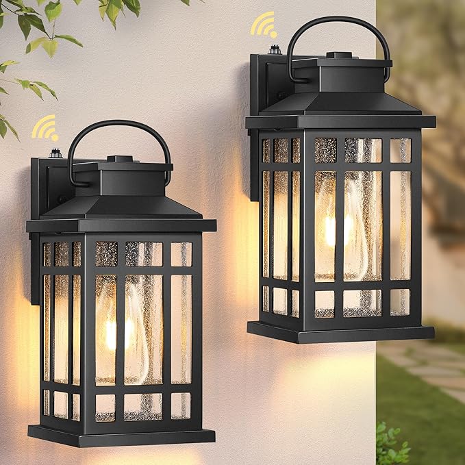 Porch Lights Outdoor, 2 Packs Dawn to Dusk Outside Light Fixture, Aluminum Patio Light Fixture with Bubble Glass, Outdoor Sconce Lights for Garden, Exterior Wall Lantern Wall Mount for Garage
