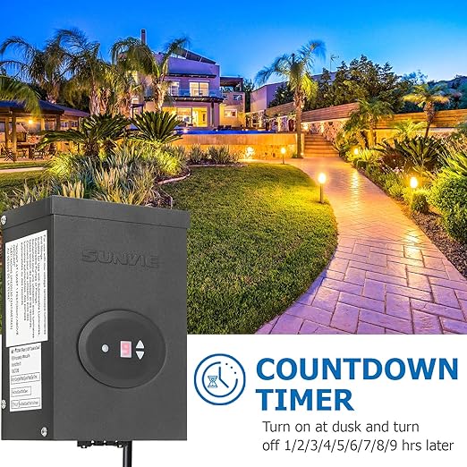 SUNVIE 300W Low Voltage Transformer for Landscape Lighting with Timer and Photocell Sensor Waterproof Power Supply for Landscape Lights Path Lights Outdoor Spotlight 120V AC to 12V /14V AC(ETL Listed)