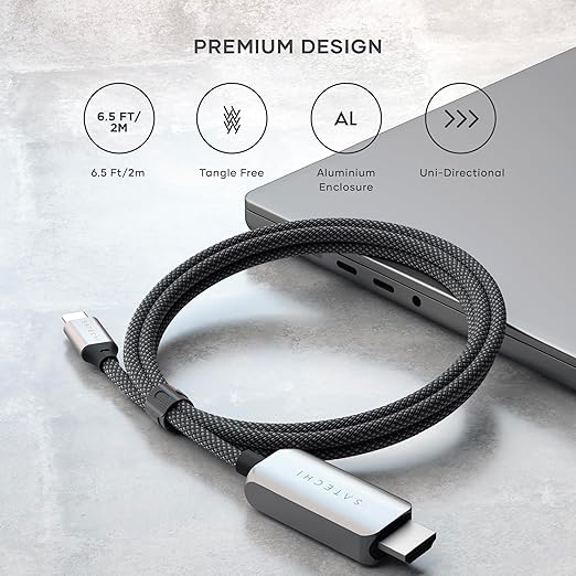 Satechi USB C to HDMI 2.1 8K Cable, with 8K @ 60Hz and 4K @ 120Hz, Type C to HDMI Cable, Thunderbolt 3/4 Compatible for MacBook Pro, MacBook Air, iPad Pro, iPhone 15 and More (6.5 ft/2m)
