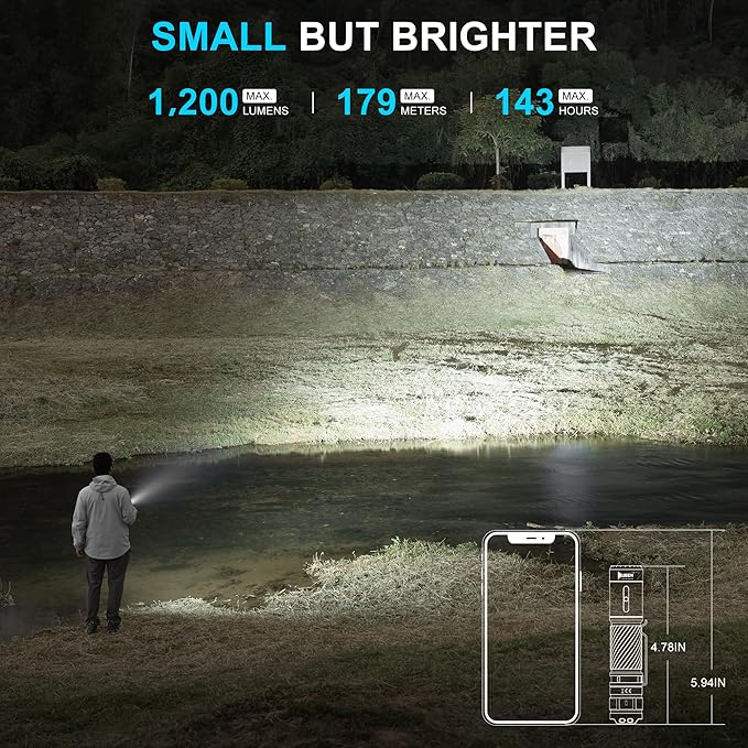 WUBEN C3 Flashlight 1200 High Lumens Rechargeable Flashlights 6 Modes Super Bright IP68 LED Tactical Flashlight for Camping, Home, Emergenc, Inspection, Repair, Tool Gifts for Men(Army Green)