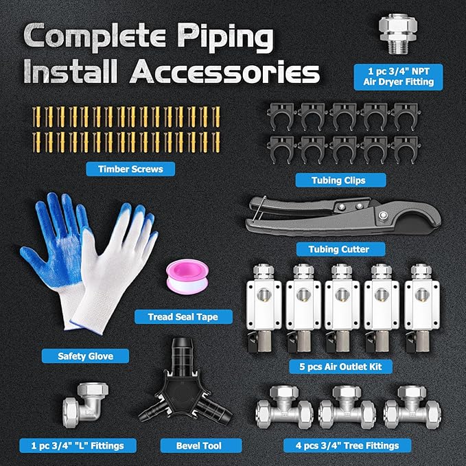 Howaoo 3/4" x 200ft Compressed Air Line Kit, Shop/Garage HDPE-Aluminum Air Line Kit for Compressor, Leak-Proof & Easy to Install