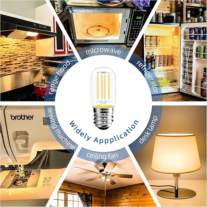 2.5 Inch E17 Intermediate Base LED Filament Bulb 360 Lumens, 2700K Soft White Dimmable Appliance Bulb AC 120V, UL Certified T8 Microwave Light Bulbs Under Hood for Refrigerator Stove 6Pack