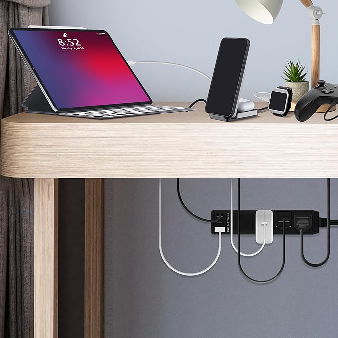 LIDER Outlet Extender with 3 Receptacles, 12W USB Type-A, and USB Type-C, USB Port, Ultra-Thin Wall Plate Plug with Cord Extender, 3-Outlet Power Strip, Flat-Face, 3ft Cord, ETL-Listed, Black, 2 Pack