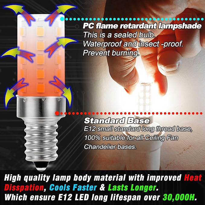 E12 Candelabra LED Light Bulbs Dimmable 4W Equivalent 40 Watt 450lm 6000K Bright Daylight White Candle Bulbs for Chandelier Pendant Dining Rooms Living Rooms Bedrooms Office, 4 Pack