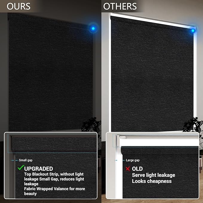 Motorized Blinds with Remote, Blackout Smart Roller Blinds Compatible with Apple Homekit Google Home and Alexa, Automatic Window Blinds Customize, Black