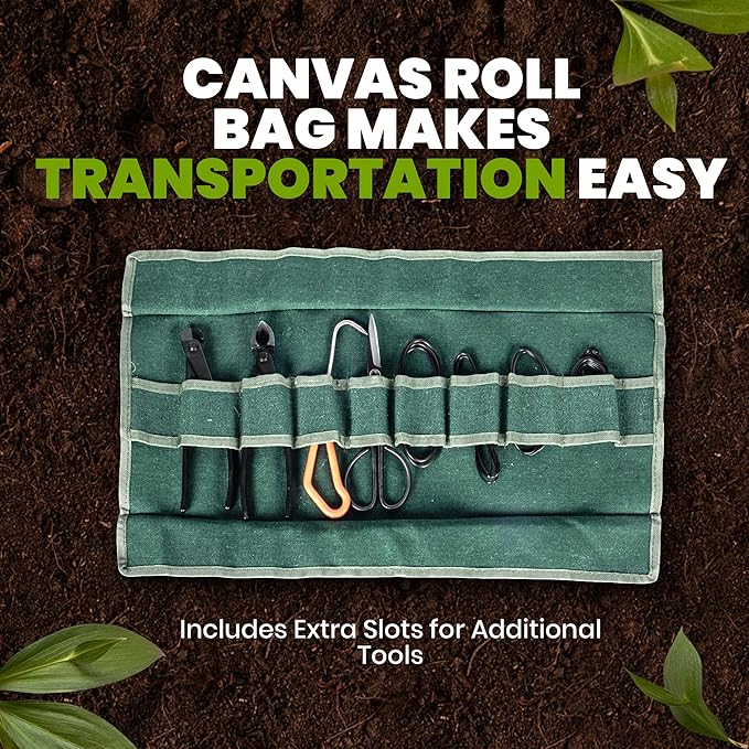 4PCS Bonsai Tool Set with Concave Cutter Wire Cutter Pruning Shears Root Pick | Bonsai Tools Kit with 5 Bonsai Shaping Wires and Waterproof Canvas Roll Bag