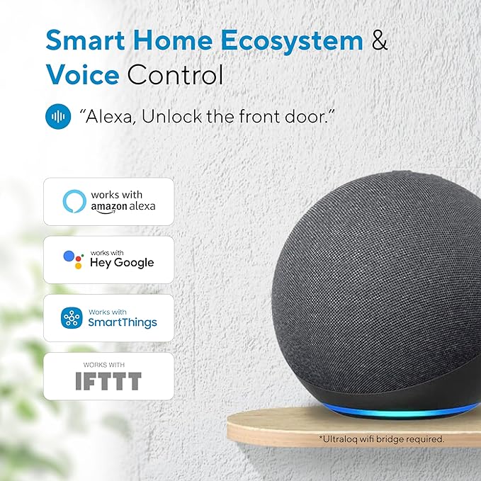 ULTRALOQ U-Bolt Smart Lock with WiFi Bridge, 6 in 1 Keyless Entry Door Lock with App Remote Control, Backlit Keypad, Auto Unlock, Smart Deadbolt Front Door, ANSI Grade 1, 1 Year Battery, Satin Nickel