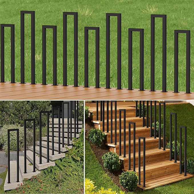 U-Shaped Staircase Handrails,Indoor Outdoor Iron Matte Black Stair Handrail,Floor Mounted Industrial Hand Rail,Non-Slip Support Bar Porch Deck Corridor Stair Rail for Elderly & Children(100cm/39.4")