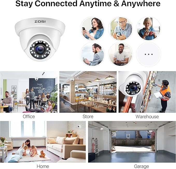 ZOSI 4 Pack 2MP 1080p HD-TVI Home Security Camera Outdoor Indoor 1920TVL, 24PCS LEDs, 80ft Night Vision, 90°View Angle, Weatherproof Surveillance CCTV Dome Camera