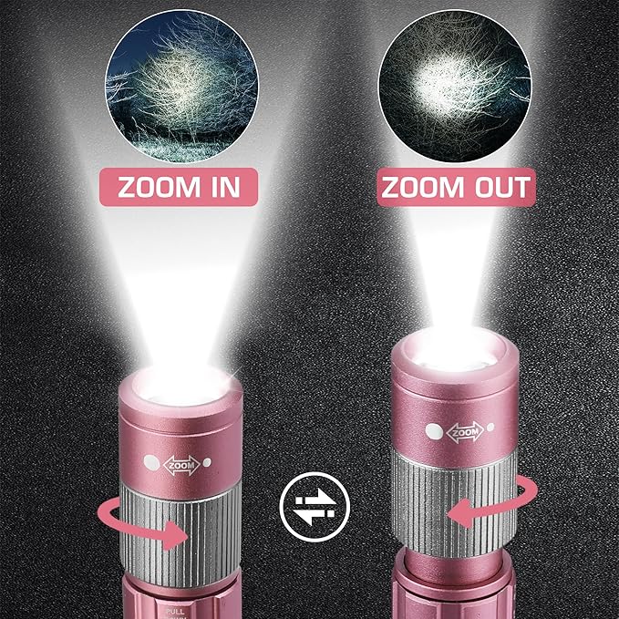 EverBrite Pen Light, Rechargeable Pen Flashlights, 300 Lumens Zoomable LED Small Flashlight with Clip, Memory Function, USB-C Cable Included, Pocket Size for Camping, Emergency, Mechanic, Pink