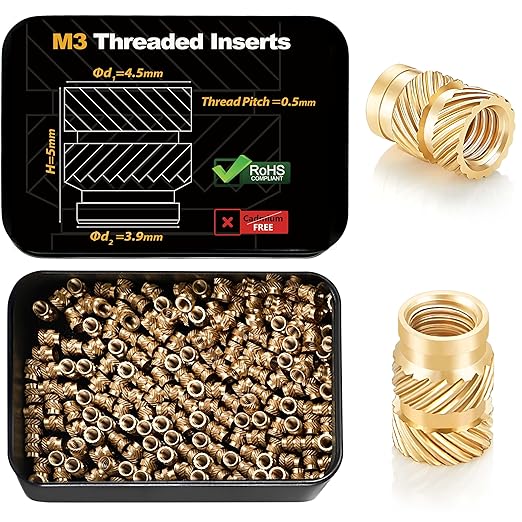 Kadrick 200Pcs M3 Threaded Inserts for 3D Printing Components,M3*5mm*4.5mm Metric Brass Knurled Nuts, Insert by Heat into Plastic Parts