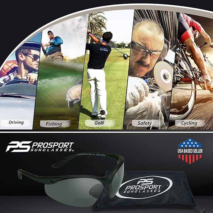 proSPORT Bifocal sunglass Safety Reader Z87 Wrap Around No Slip Grip +1.50 +2.00 +2.50 +3.00