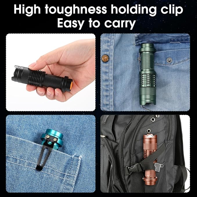 Fumete 20 Pieces LED Flashlight Mini 3 Mode Tactical Torch Small Water Resistant Pocket Flash Light Adjustable Focus Light Pen for Men, Father, Indoor Outdoor Hiking(Multicolor 2)