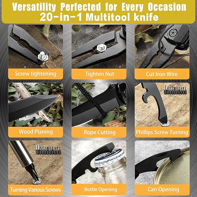 Premium 20-in-1 Folding Multitool Knife & Sheath-Multipurpose Outdoor Pocket Pliers-Fishing Multitool-Tactical,Outdoor,Camping,Hunting Knife-Unique Gifts for Man-Small Gifts For Women/Her