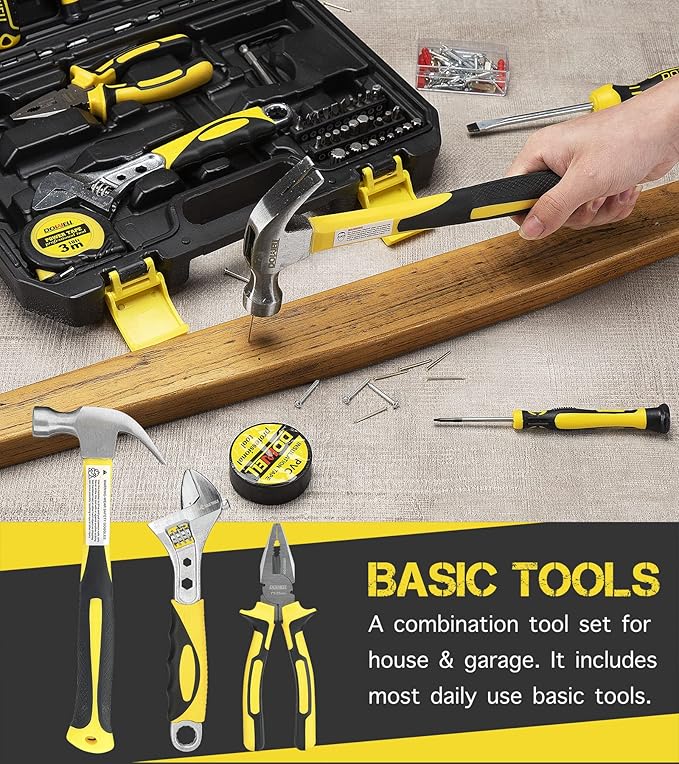 DOWELL Tool Set, Auto Repair Household Tool Kit with Socket, Wrench, Screwdriver, Bits Set and Plastic Toolbox Storage Case, HYT128 (128 Pieces)