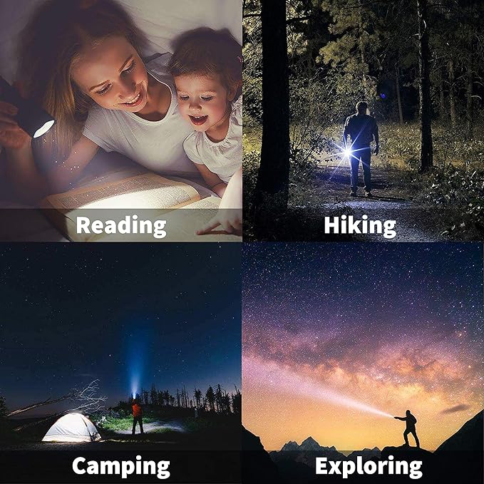 LED Emergency Handheld Flashlight, 4 Pack, Adjustable Focus, Water Resistant with 5 Modes, Best Tactical Torch for Hurricane, Camping, Dog Walking