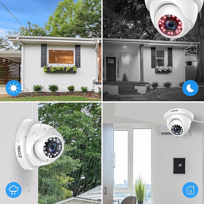 ZOSI 4 Pack 2MP 1080p HD-TVI Home Security Camera Outdoor Indoor 1920TVL, 24PCS LEDs, 80ft Night Vision, 90°View Angle, Weatherproof Surveillance CCTV Dome Camera