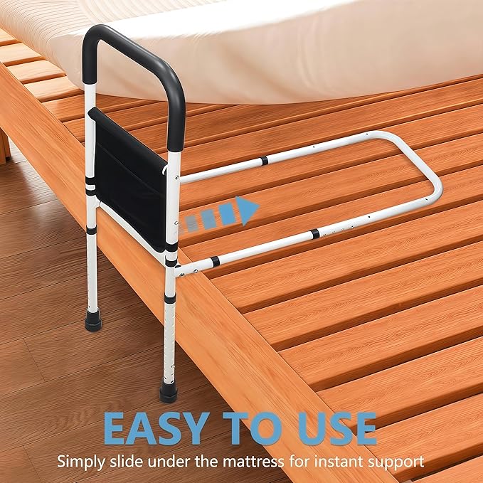 Bed Rails for Elderly Adults Safety, Adjustable Bed Assist Rails for Seniors, Bedrails with Support Legs and Storage Pocket, Bed Railing Cane Fit Single, Double King,Queen,Full, Twin Beds