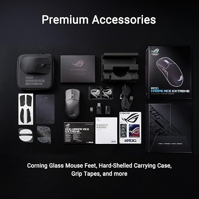 ASUS ROG Harpe Ace Extreme Wireless Esports Gaming Mouse – Carbon Fiber Build, 47g Lightweight, Tri-Mode Connectivity, 42K DPI, up to 70Hr Battery, Glass Skates, Pro-Approved, PC/Mac Support - Black