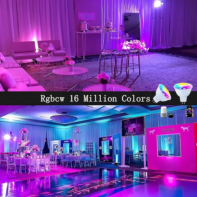 Smart MR16 GU5.3 LED Bulb,GU5.3 Light Bulbs,Dimmable Color Changing Light Bulbs,12Volt Gu5.3 Bi-Pin Base,WiFi & Bluetooth LED Bulbs Work with Alexa,Google Assistant,16Million Colors Syncs with Music.