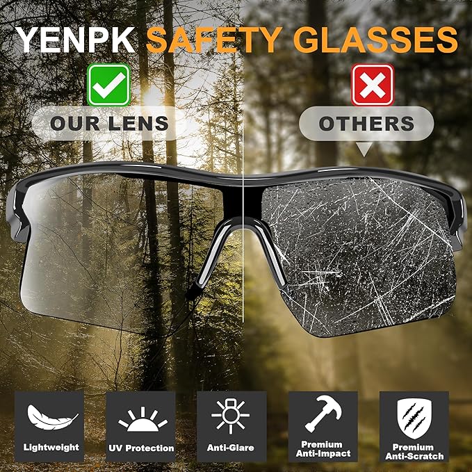 Safety Glasses Goggles for Men, Anti Scratch ANSI z87+ Compliant UV Protection Protective Eyewear Rubber Non-slip Leg