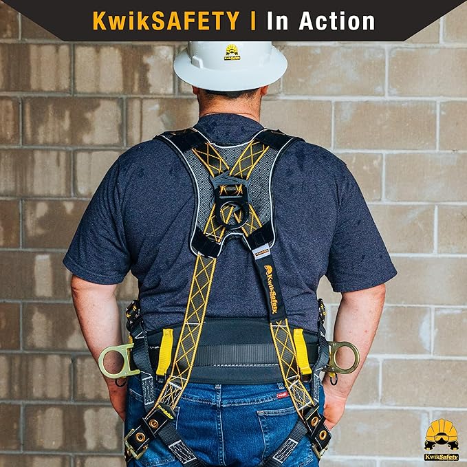 KwikSafety - TYPHOON Safety Harness [3 D-RINGS + BACK SUPPORT] Safety Harness Fall Protection Kit, 2025 ANSI Compliant