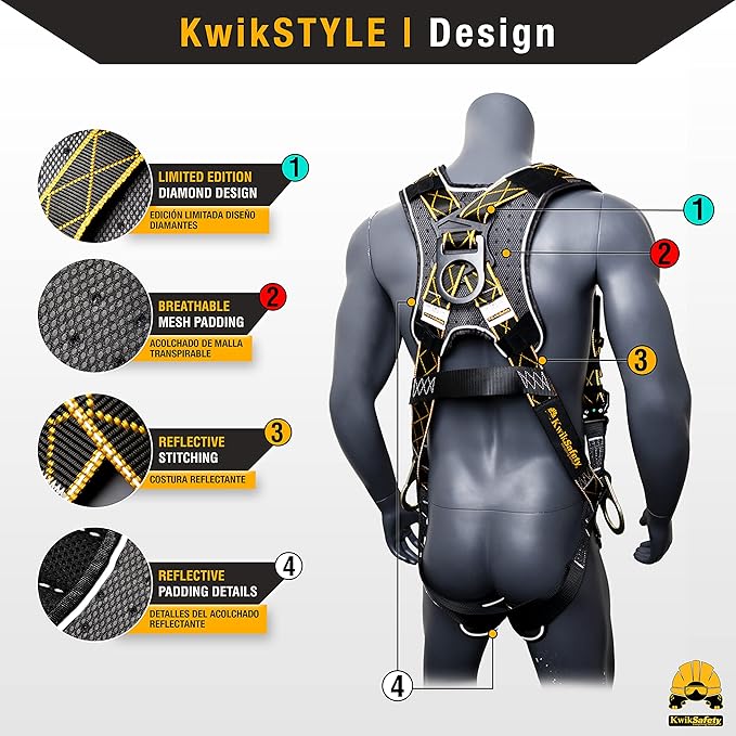 KwikSafety - Fall Protection Safety Harness - Construction & Roofing Fall Arrest Safety Harnesses - ANSI OSHA Compliant