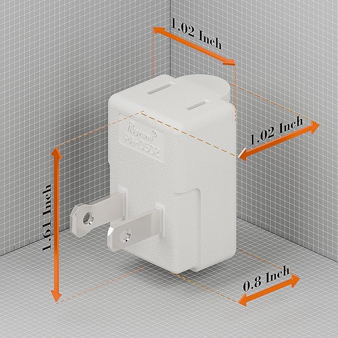 Polarized 2-Prong L Type Adapter, Vertical Right Angled Down Angle AC Adapter with NEMA 1-15P USA Outlet Saver Extension High Heat Resistant 2Pin Design