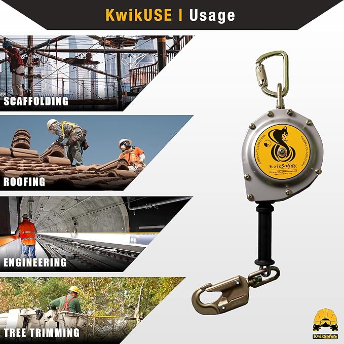 KwikSafety - Charlotte, NC - Cobra 30' Bundle [Cable Self Retracting Lifeline + 3FT Cross Arm Strap + Roof Anchor + 3 D-Ring Safety Harness] ANSI OSHA Class 1 Retractable SRL Fall Arrest PPE
