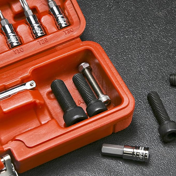 EPAuto Bike Tool 1/4 Inch Drive Click Torque Wrench Set (2 to 20 Nm), Hex/Torx Bit Socket Extension Bar Bicycle Maintenance Kit