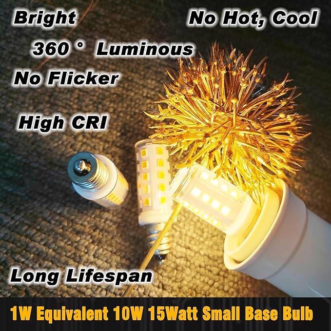 E12 LED Candelabra Base Night Light Bulb 1 Watt Equivalent 10W 15W, AC120V 150lm 2700K Warm White C7 E12 Small Bulbs for Salt Lamp Appliance Bulb Decorative String Lights, Non-dimmable, 4 Pack