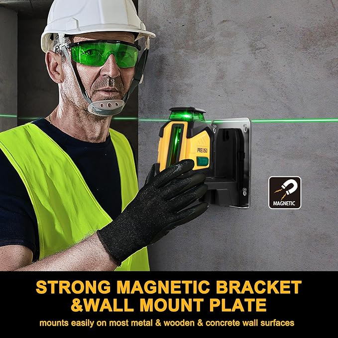 PREXISO 360° Laser Level Self Leveling, 100Ft Dual Power Cross Line Laser - Wide Angle Vertical Line for Construction, Floor Tile, Renovation with Magnetic Base, Wall Panel Stand, Carry Bag