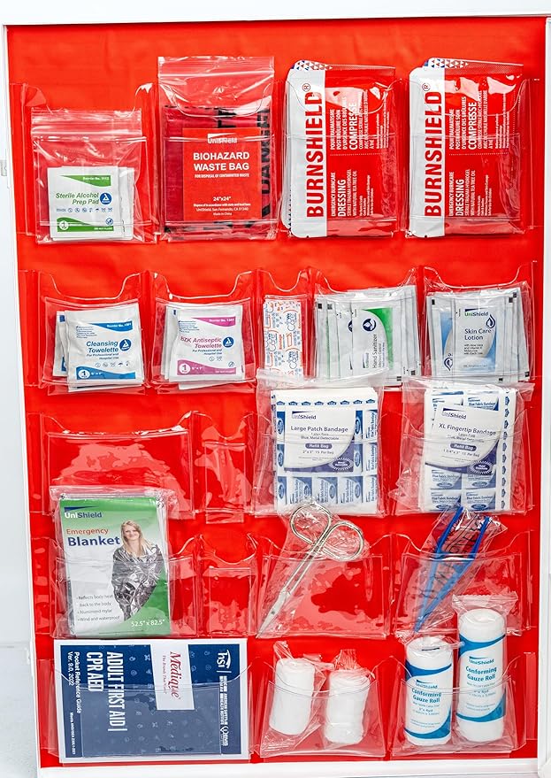 4-Shelf Restaurant Metal 1st Aid Cabinet Class B, Large Capacity First Aid Wall Mount Medicine Cabinet, Secure Metal Med Box with Easy Access, Exceeds OSHA/ANSI Z308.1 2015, Over 750 Pieces