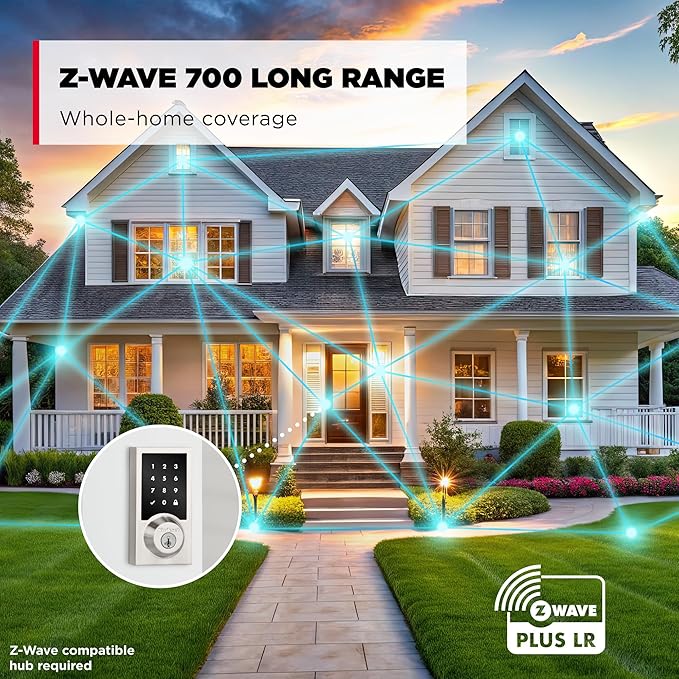 Kwikset HomeConnect 918 Contemporary Z-Wave Long Range Enabled Touch Screen Lock Works with Ring Alarm, Samsung SmartThings Hub Required, Sold Seperately in Satin Nickel