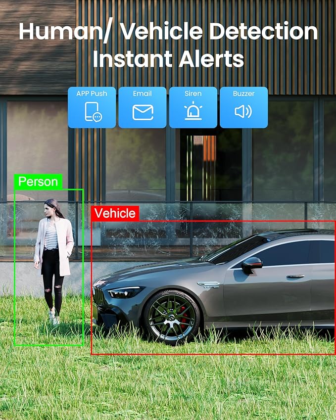 5MP Wireless Security Camera System Wi-Fi 6, Color Night Vision, 355° Pan 95° Tilt, Light & Siren Alarm, Human Vehicle Detection, Two-Way Audio for Indoor Outdoor,8CH NVR 128GB Local Storage