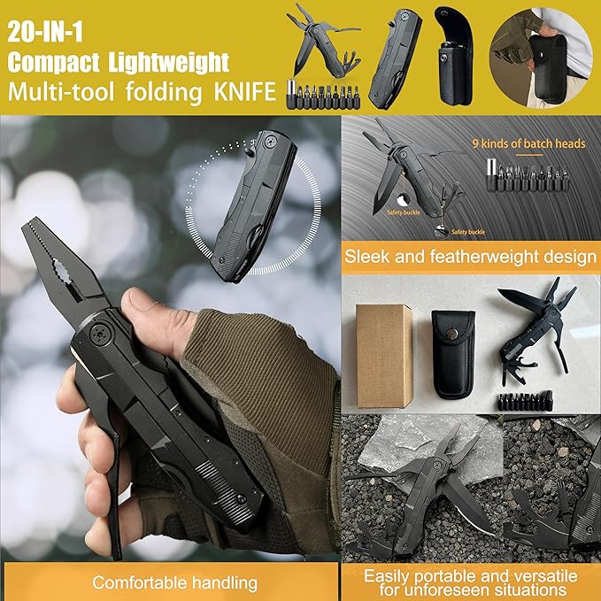 Premium 20-in-1 Folding Multitool Knife & Sheath-Multipurpose Outdoor Pocket Pliers-Fishing Multitool-Tactical,Outdoor,Camping,Hunting Knife-Unique Gifts for Man-Small Gifts For Women/Her