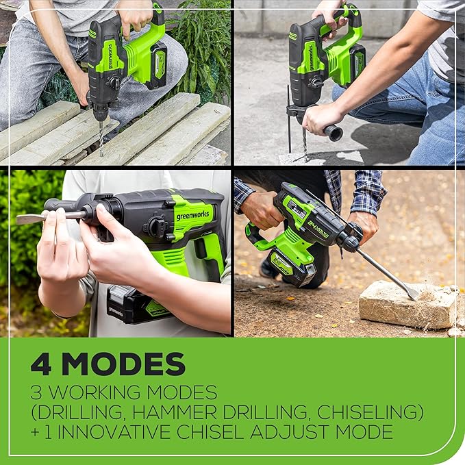 Greenworks 24V Brushless 2 pcs Cordless Power Tool Combo Kit, 2650 in./lbs Impact Driver and SDS 2J Heavy Duty Rotary Hammer Drill, Include 1 x 4Ah Batteries, 1 x 2Ah Batteries, 2 Charger