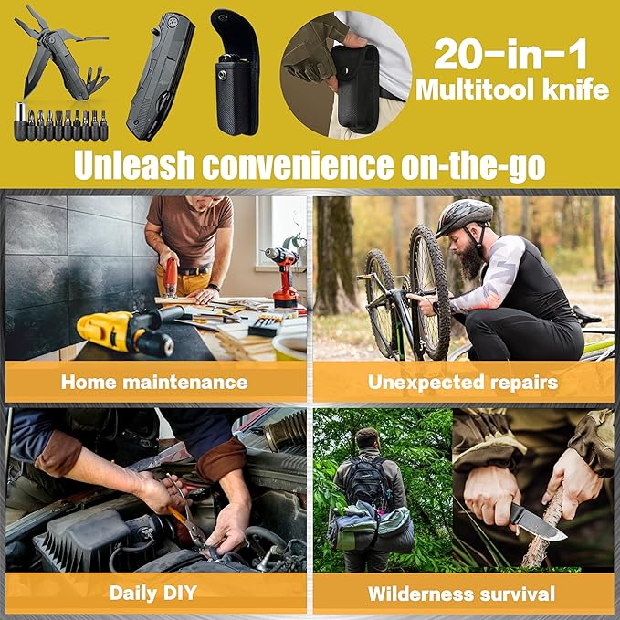Premium 20-in-1 Folding Multitool Knife & Sheath-Multipurpose Outdoor Pocket Pliers-Fishing Multitool-Tactical,Outdoor,Camping,Hunting Knife-Unique Gifts for Man-Small Gifts For Women/Her