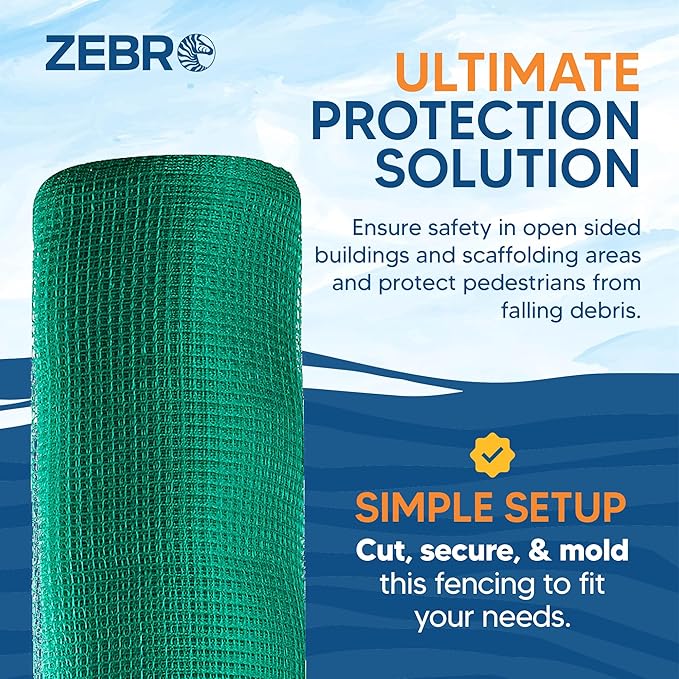 Fire Retardant Debris Safety Netting (8.6' x 150' - Green) - High Visibility Construction & Scaffolding & Railing & Elevator Netting for Enhanced Safety - Construction Fencing