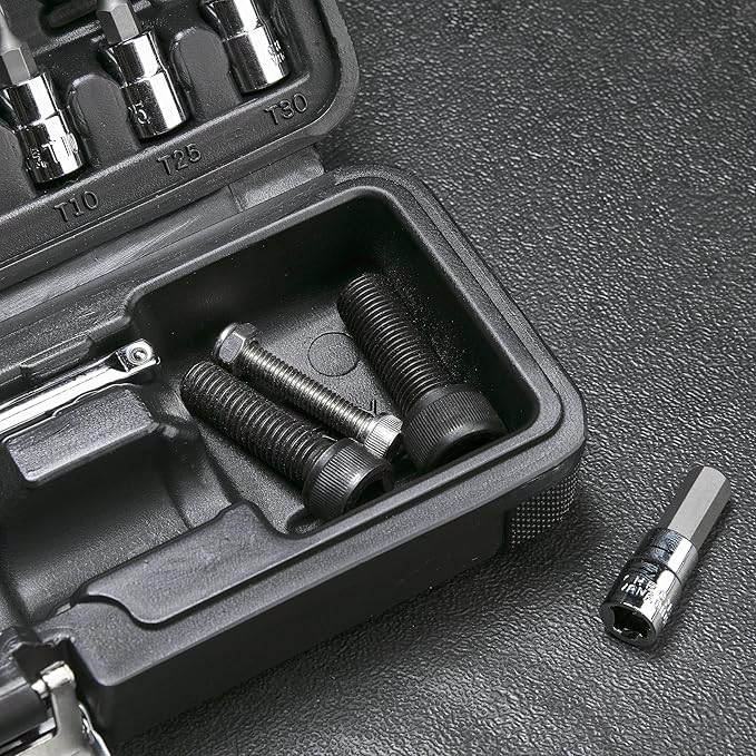 EPAuto Bike Tool 1/4 Inch Drive Click Torque Wrench Set (2 to 20 Nm), Hex/Torx Bit Socket Extension Bar Bicycle Maintenance Kit, Black