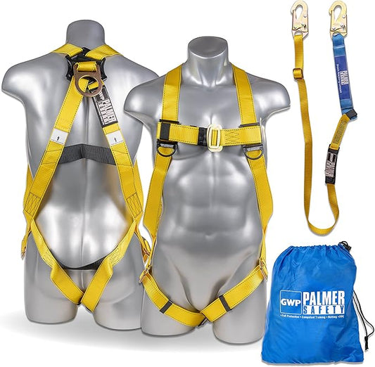 Palmer Safety Safety Harness w/Detachable 6 ft Lanyard I Single Leg Lanyard w/Internal Shock Absorbing & Snap Hook