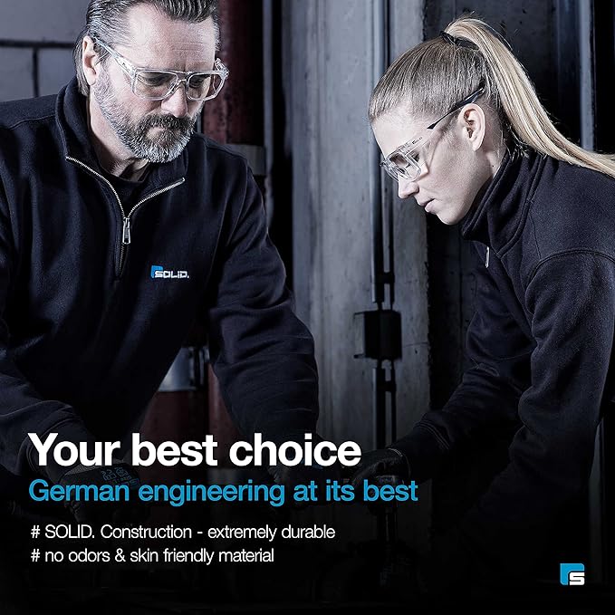 SolidWork Safety Glasses Clear Lens with Side Shields, Anti Fog, Anti Scratch, Anti-Glare, Protective Eyewear for Men & Women