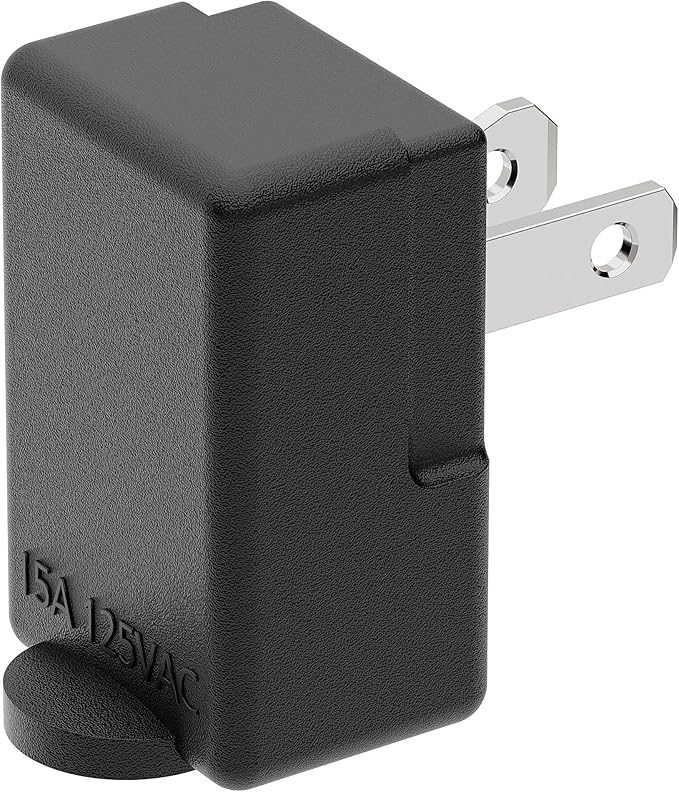 Right Angle Adapter,2-Prong 90 Degree Downward Angled AC Adapter, Polarized 2-Prong L Type Adapter, Vertical Right Angled Down Angle Power Adapter, PA-0502B Black