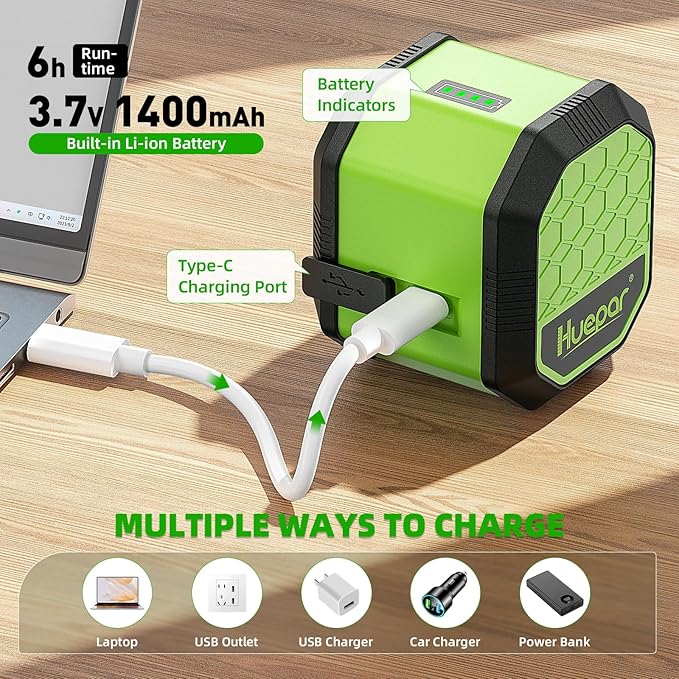 Laser Level, HUEPAR Self leveling Green Cross Line Laser Level 100Ft Accurate Level Laser Tool for DIY Construction & Decoration Indoor Projects, Built-in Li-ion Battery for Longer Working Time