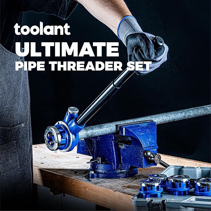 toolant Ratchet Pipe Threader Kit, NPT 1/4" - 1-1/4" Manual Ratcheting Pipe Threader, Portable Pipe Threading Tool Set with 6PCS NPT Dies, Storage Case for Galvanized Aluminum Iron Copper Pipes