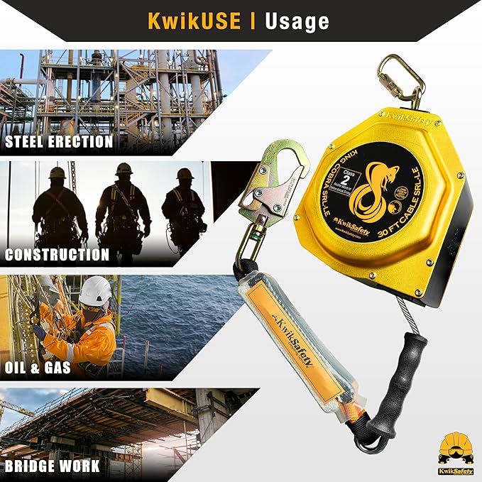 KwikSafety - Charlotte NC - Cobra 30' Leading Edge Self Retracting Lifeline [Lightweight Aluminum] Class 2 Safety Harness Yoyo | Retractable Safety Lanyard | ANSI OSHA Compliant